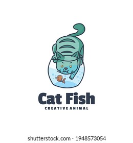 Vector Logo Illustration Cat Mascot Cartoon Style.