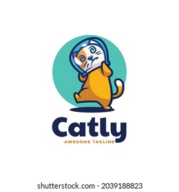 Vector Logo Illustration Cat Mascot Cartoon Style.