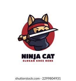 Vector Logo Illustration Cat Mascot Cartoon Style.