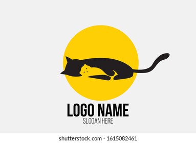 vector logo illustration 
cat mother holding a kitten flat cartoon style
