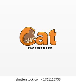 Vector Logo Illustration Cat Simple Mascot Style.