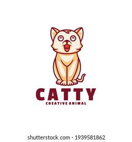 Vector Logo Illustration Cat Simple Mascot Style.