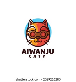 Vector Logo Illustration Cat Simple Mascot Style.