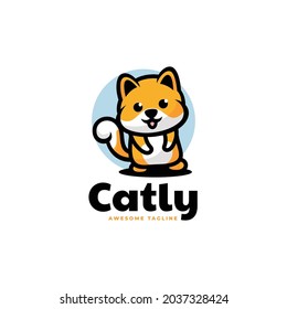 Vector Logo Illustration Cat Simple Mascot Style.