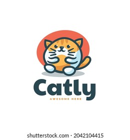 Vector Logo Illustration Cat Simple Mascot Style.