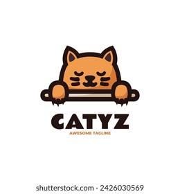 Vector Logo Illustration Cat Simple Mascot Style.