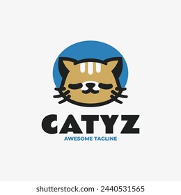 Vector Logo Illustration Cat Simple Mascot Style.