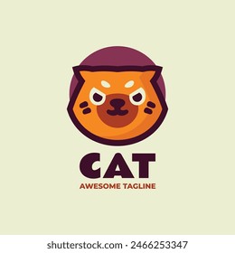 Vector Logo Illustration Cat Simple Mascot Style.