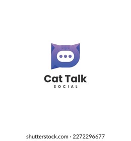 Vector Logo Illustration Cat Talk Gradient Colorful Style.