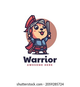 Vector Logo Illustration Cat Warrior Mascot Cartoon Style.