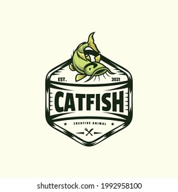 Vector Logo Illustration Catfish Vintage Badge Style