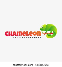 Vector Logo Illustration of Chameleon in Gradient Colorful Style.
