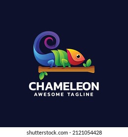 Vector Logo Illustration Chameleon Gradient Colorful Style.