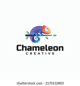 Vector Logo Illustration Chameleon Gradient Colorful Style.