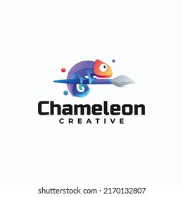 Vector Logo Illustration Chameleon Gradient Colorful Style.