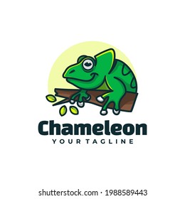 Vector Logo Illustration Chameleon Simple Mascot Style.