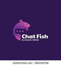 Logo Vector Ilustración Chat Estilo Colorido Gradiente De Pescado.