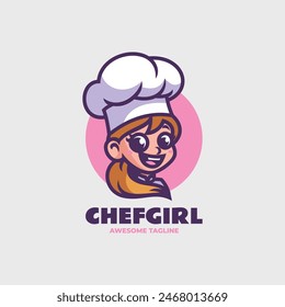 Vector Logo Illustration Chef Girl Mascot Cartoon Style.