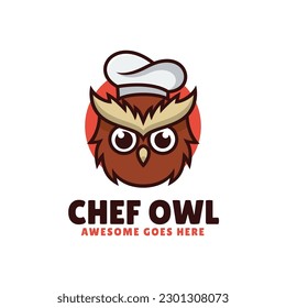 Vector Logo Illustration Chef Owl Simple Mascot Style.