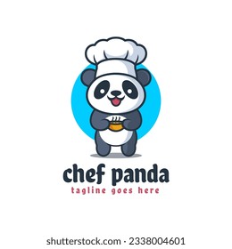Vector Logo Illustration Chef Panda Mascot Cartoon Style.
