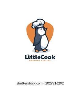 Vector Logo Illustration Chef Penguin Simple Mascot Style.