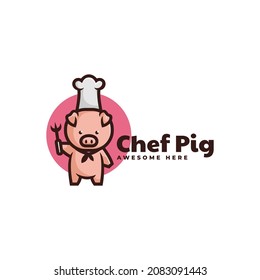 Vector Logo Illustration Chef Pig Mascot Cartoon Style.