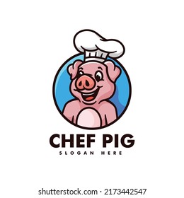 Vektorlogo Illustration Chef Pig Mascot Cartoon Logo.