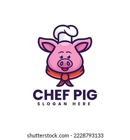 Vector Logo Illustration Chef Pig Mascot Cartoon Style.