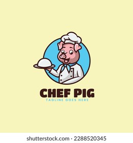 Vector Logo Illustration Chef Pig Mascot Cartoon Style.