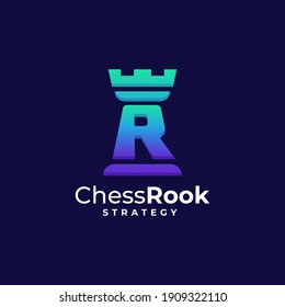 Vector Logo Illustration Chess Rook Gradient Colorful Style.