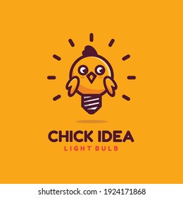 Vector Logo Illustration Chick Idea Simple Mascot Style.