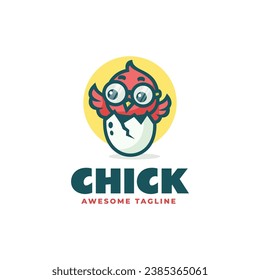 Vector Logo Illustration Chick Mascot Cartoon Style.