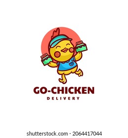 Vector Logo Illustration Chicken Deliveryman Mascot Cartoon Style.