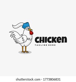 Vector Logo Illustration Chicken Simple Mascot Style.