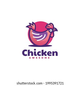 Vector Logo Illustration Chicken Simple Mascot Style.
