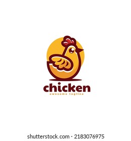 Vector Logo Illustration Chicken Simple Mascot Style.