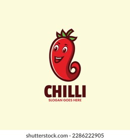 Vector Logo Illustration Chili Mascot Cartoon Style.
