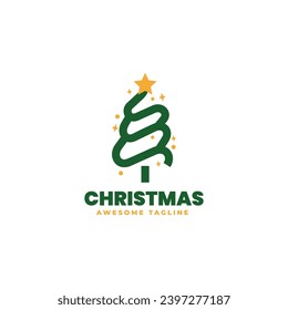 Vector Logo Illustration Christmas Line Art Style.