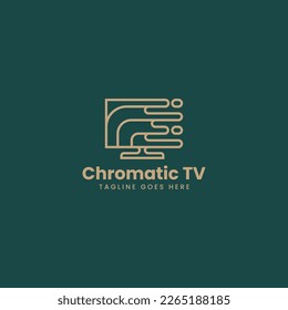Vector Logo Illustration Chromatic TV Line Art Style.