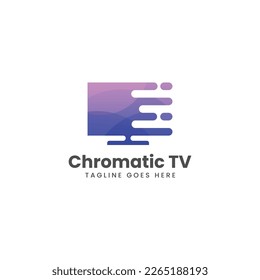 Vector Logo Illustration Chromatic TV Gradient Colorful Style.
