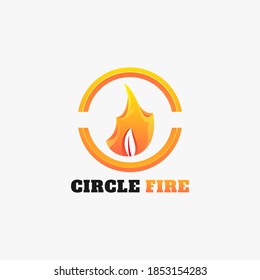 Vector Logo Illustration of Circle with Fire in Gradient Colorful Style.