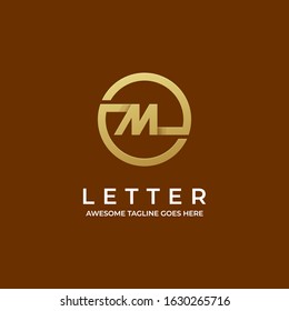 Vector Logo Illustration Circle Letter M Gold Color Line Art Style
