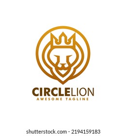 Vector Logo Illustration Circle Lion Gradient Line Art Style.
