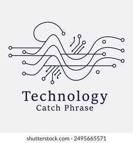 A vector logo and illustration with circuit wires in a wave form, symbolizing technology and innovation, Perfect for tech brands seeking a modern and dynamic identity.