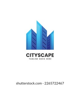 Vector Logo Illustration Cityscape Gradient Colorful Style.