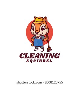Vector Logo Illustration Cleaning Squirrel Mascot Cartoon Style.