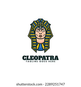 Vector Logo Illustration Cleopatra Simple Mascot Style.