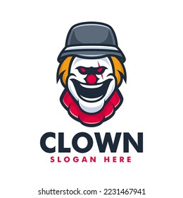 Vector Logo Illustration Clown Mascot Cartoon Style.