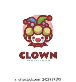 Vector Logo Illustration Clown Mascot Cartoon Style.