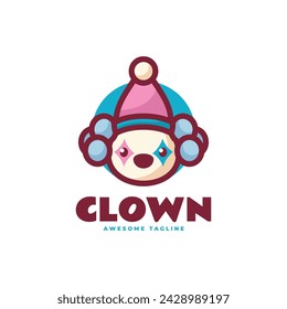 Vector Logo Illustration Clown Mascot Cartoon Style.